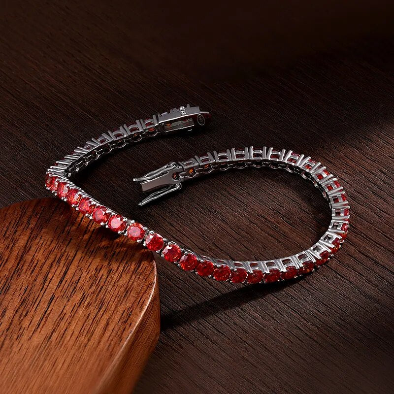 Luxus Iced Out Moissanite "Red Tennis" Whitegold 925S Silver Armbänder