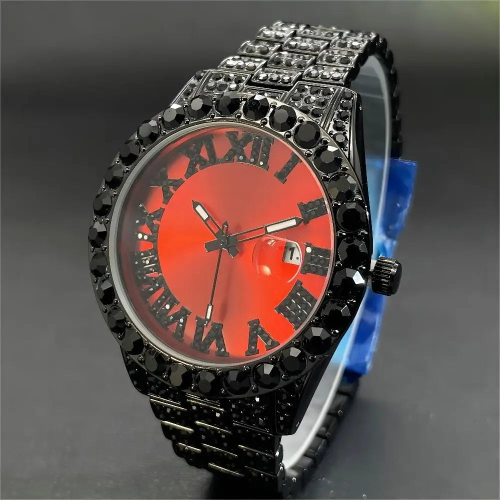 Luxus Designer Iced Out "Black Fratello" Uhr + Box + Armbandkürzer