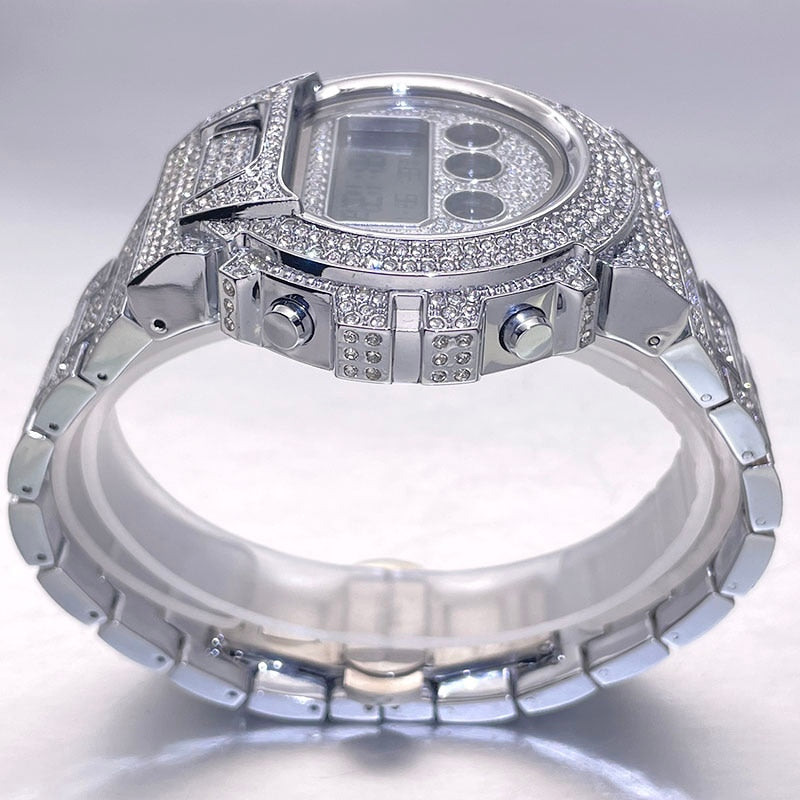 Luxus Designer Iced Out Digital "Navero" Uhr + Box + Armbandkürzer