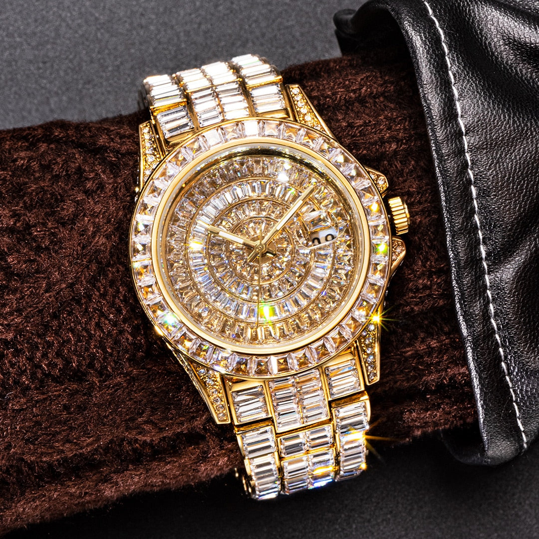 Luxus Designer Iced Out "Facinare" Armbanduhr + Box + Armbandkürzer