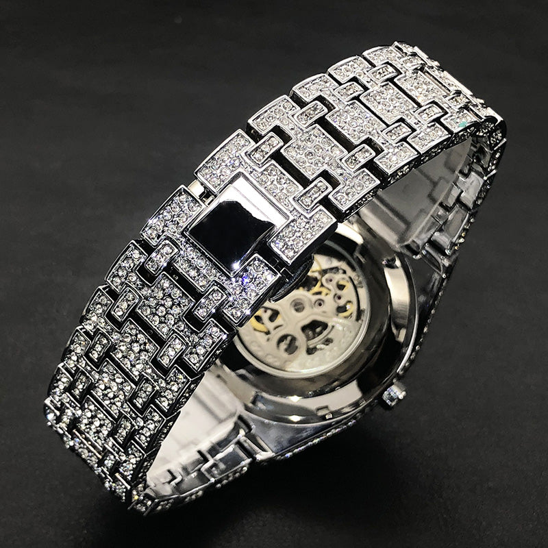 Luxus Designer Iced Out Automatic "Scheletro" Uhr + Box + Armbandkürzer