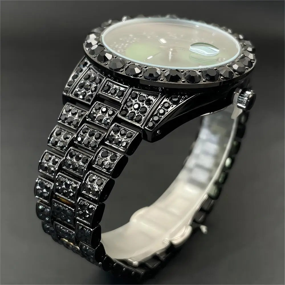 Luxus Designer Iced Out "Black Fratello" Uhr + Box + Armbandkürzer