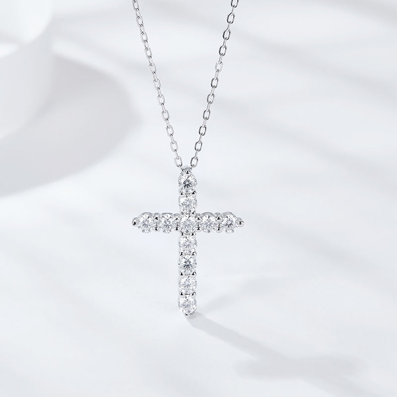 Luxus Iced Out Moissanite "Cross V2" Whitegold 925S Silver Kette