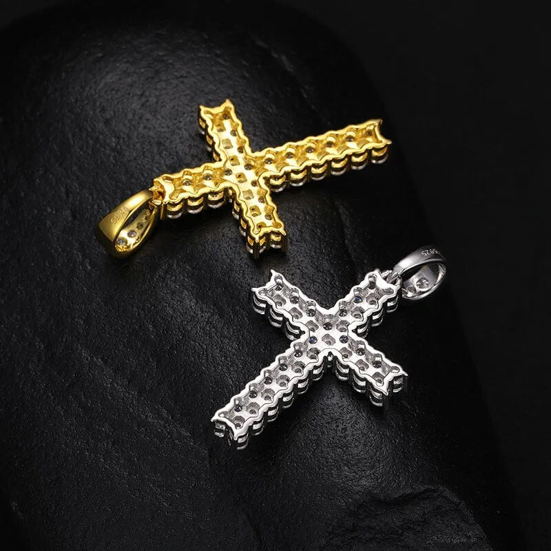 Luxus Iced Out Moissanite "Cross V3" Whitegold 925S Silver Kette