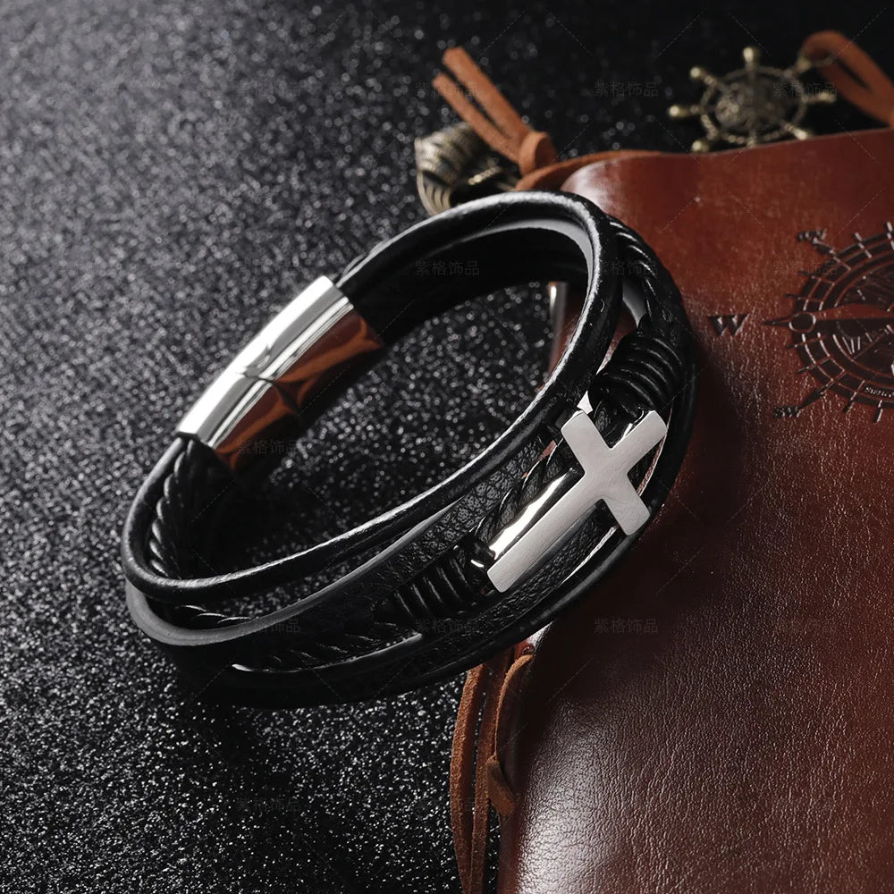 Elegante Leder "Cross" Armbänder