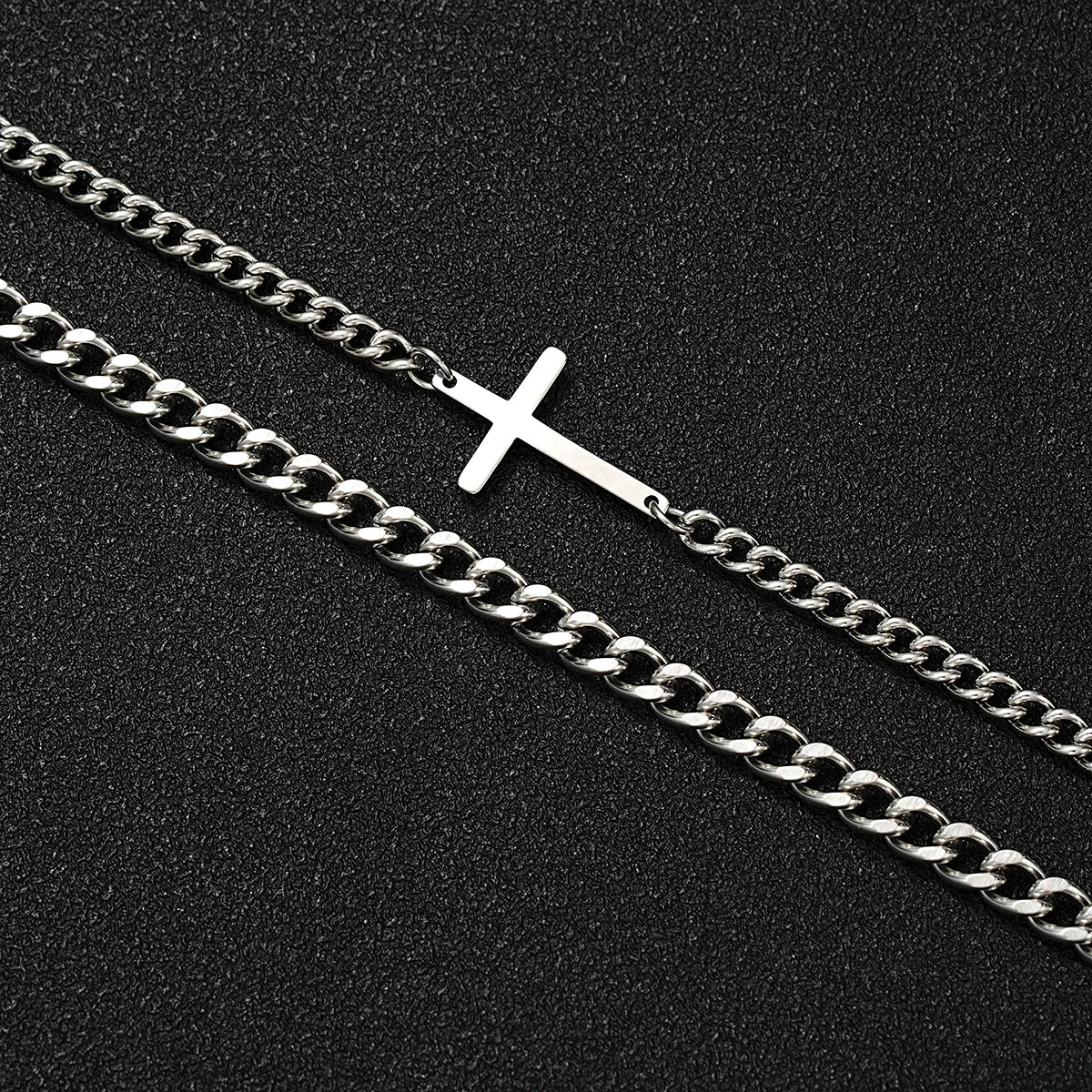 Luxus Edelstahl 2-In-1 "Cuban Cross" Schmuckset (2 Armbänder)