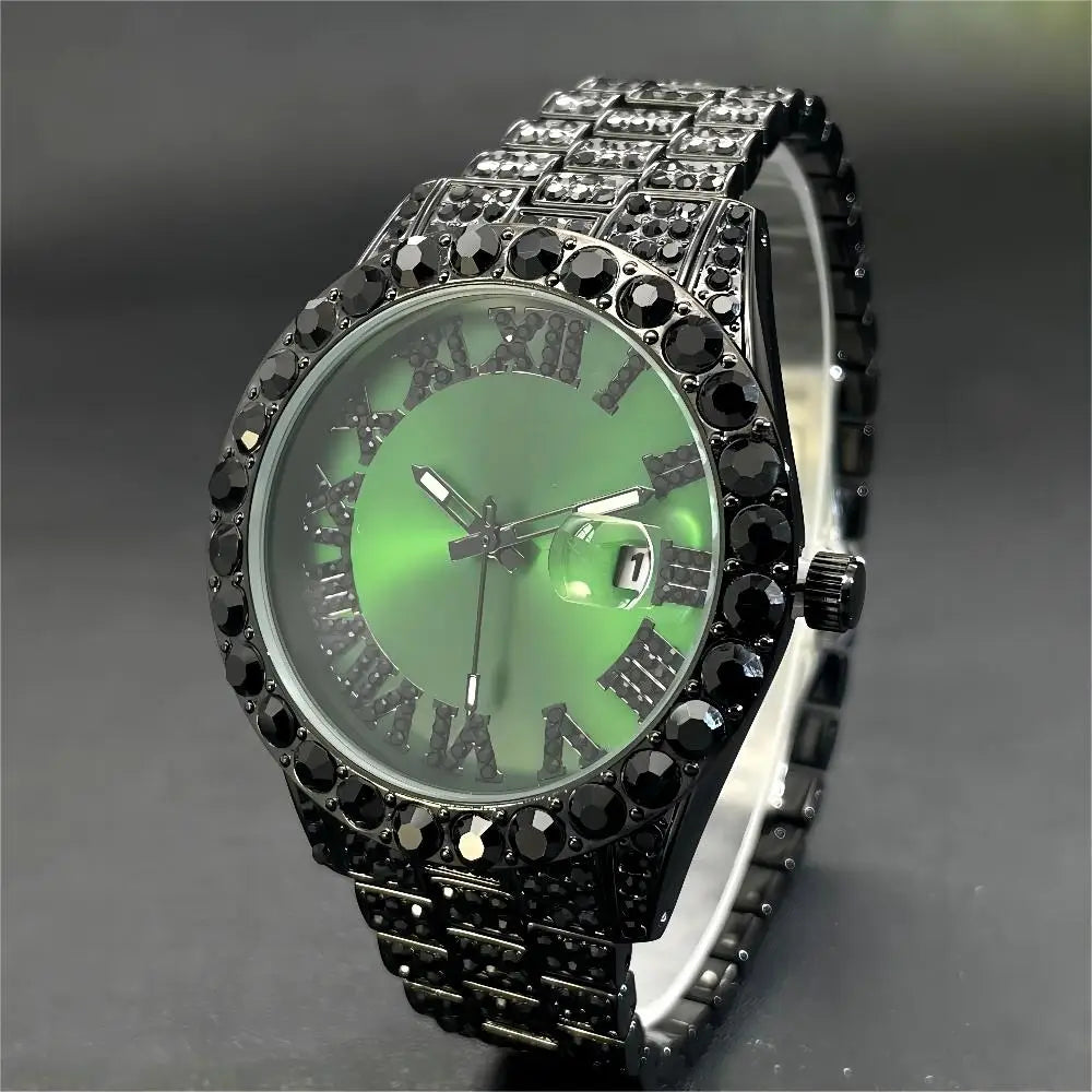 Luxus Designer Iced Out "Black Fratello" Uhr + Box + Armbandkürzer