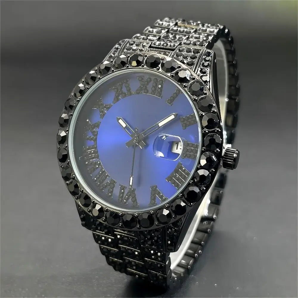 Luxus Designer Iced Out "Black Fratello" Uhr + Box + Armbandkürzer