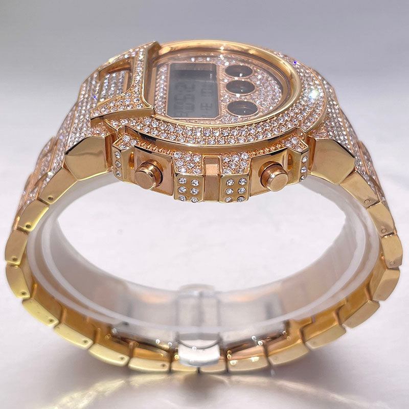 Luxus Designer Iced Out Digital "Navero" Uhr + Box + Armbandkürzer