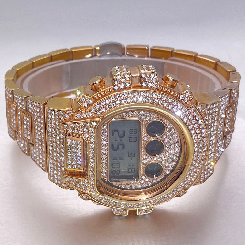 Luxus Designer Iced Out Digital "Navero" Uhr + Box + Armbandkürzer