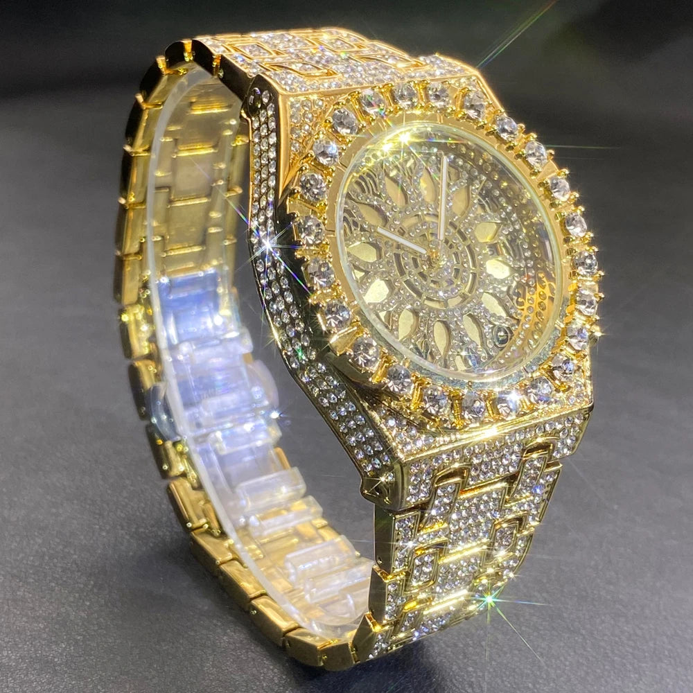 Luxus Designer Iced Out " Arabic Sun" Uhr + Box + Armbandkürzer - ICERAIN JEWELRY