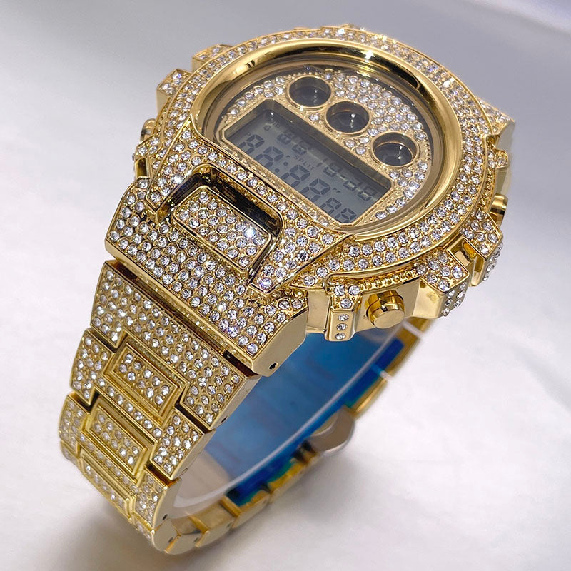 Luxus Designer Iced Out Digital "Navero" Uhr + Box + Armbandkürzer