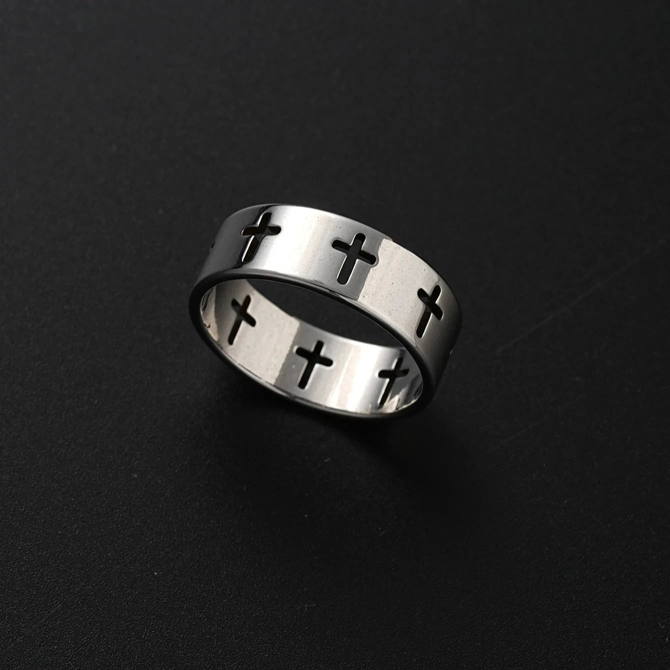 Luxus Edelstahl 3-In-1 "Silver Cross" Schmuckset (Halskette + Armband + Ring)