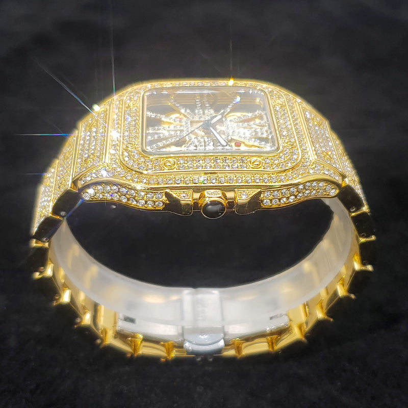 Luxus Designer Iced Out "Piazza V2" Uhr + Box + Armbandkürzer