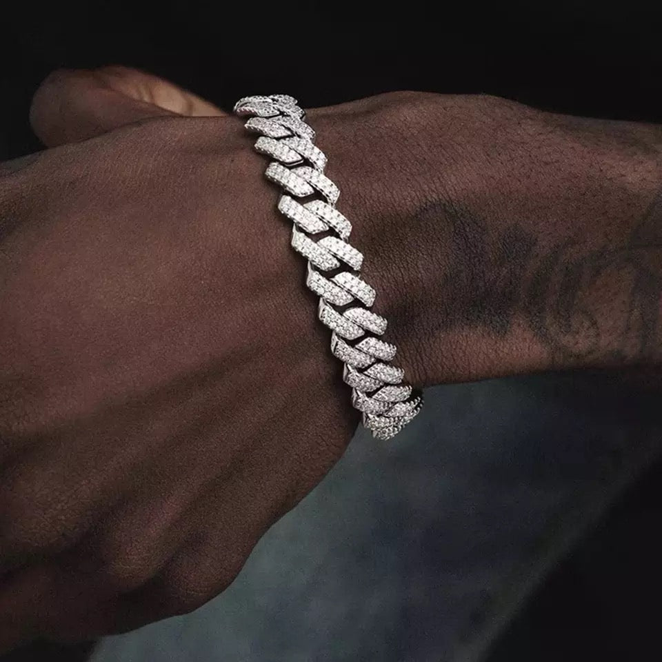 Sale | Luxus Iced Out 14mm 23cm "Silver Prong" Armband