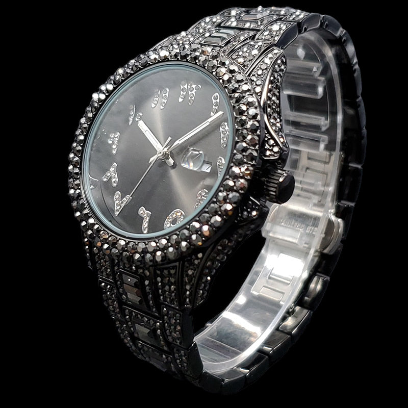 Luxus Designer Iced Out "Arabic" Uhr + Box + Armbandkürzer