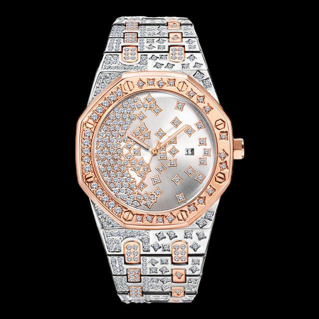 Luxus Designer Iced Out "Spliterio" Uhr + Box + Armbandkürzer