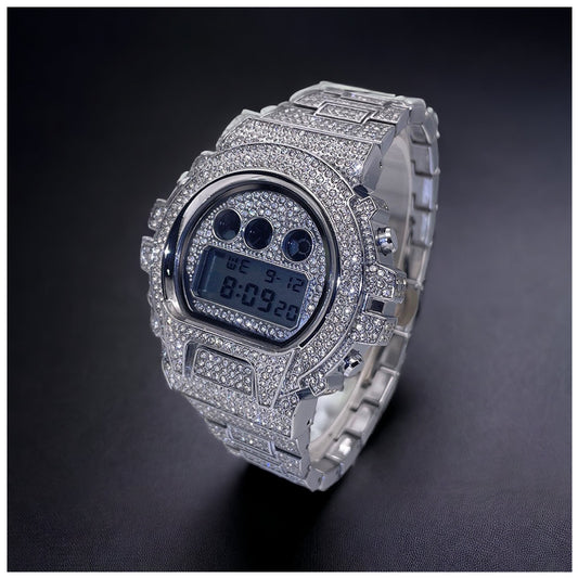 Luxus Designer Iced Out Digital "Navero" Uhr + Box + Armbandkürzer