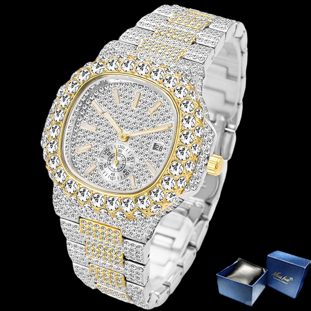 Luxus Designer Iced Out "Scintillare" Uhr + Box + Armbandkürzer