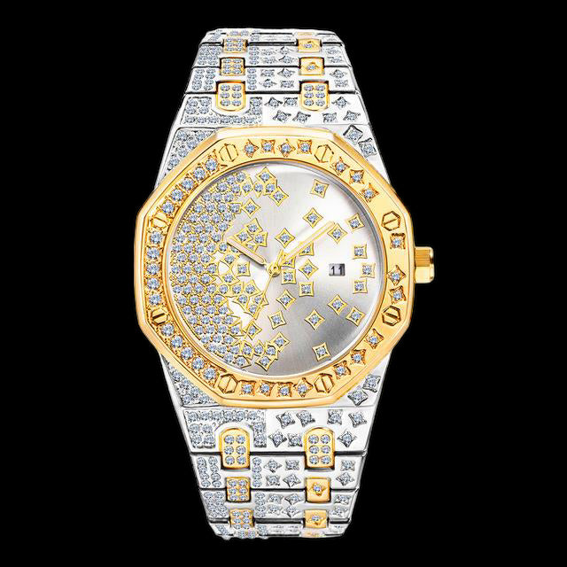 Luxus Designer Iced Out "Spliterio" Uhr + Box + Armbandkürzer