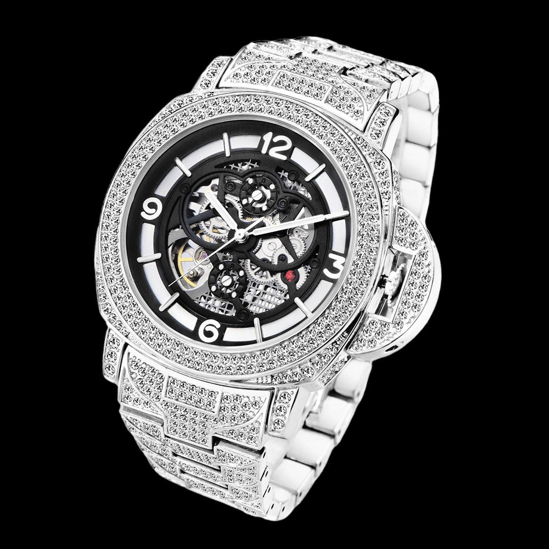 Luxus Designer Iced Out Automatic "Lucanino" Uhr + Box + Armbandkürzer