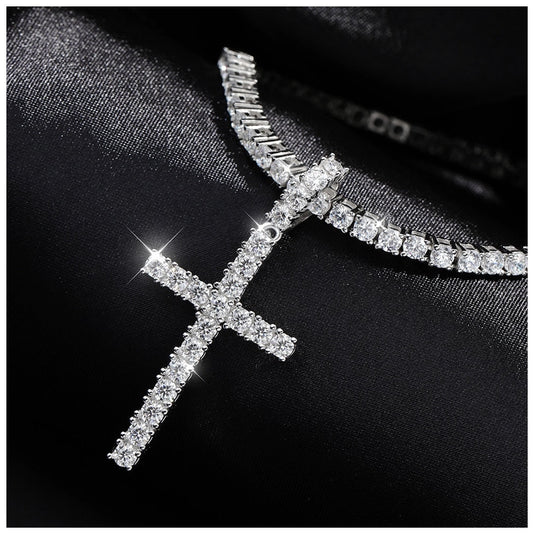 ICED OUT MOISSANITE "CROSS TENNIS" WEISSGOLD 925S SILVER KETTE - ICERAIN JEWELRY