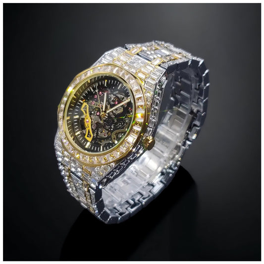 Luxus Designer Iced Out Automatic "Scheletro V2" Uhr + Box + Armbandkürzer