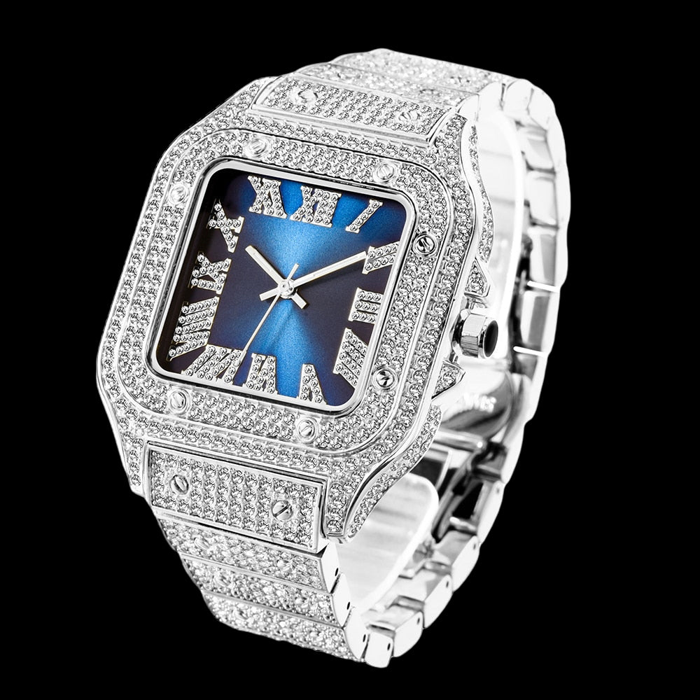 Luxus Designer Iced Out "Piazza" Uhr + Box + Armbandkürzer