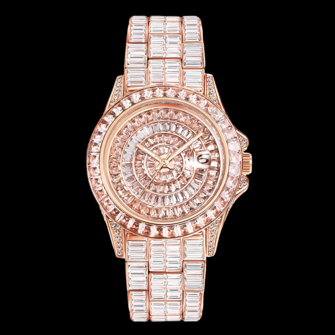 Luxus Designer Iced Out "Facinare" Armbanduhr + Box + Armbandkürzer