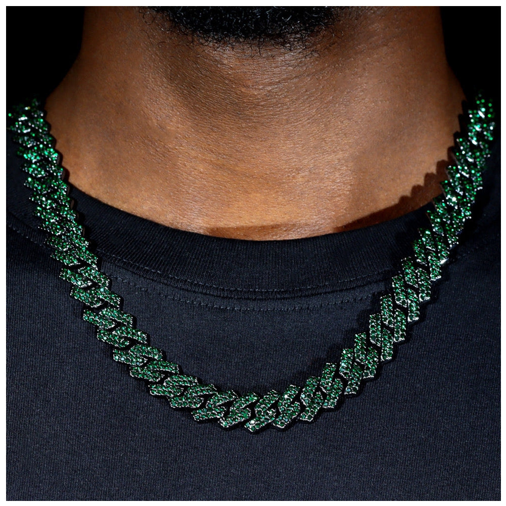 ICED OUT 14MM "GREEN PRONG CUBAN" KETTE - ICERAIN JEWELRY