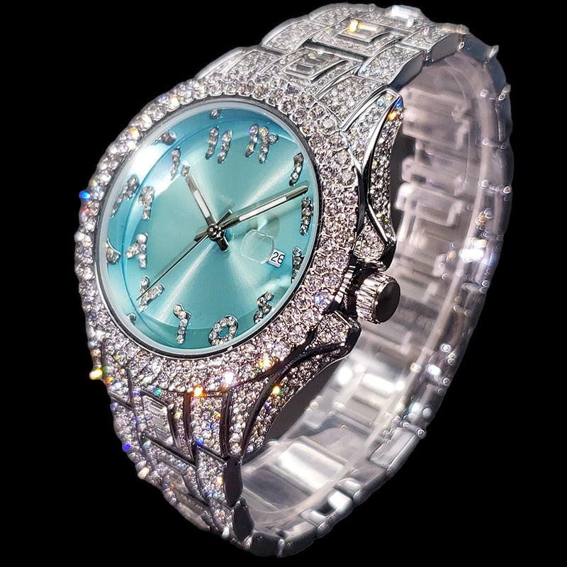 Luxus Designer Iced Out "Arabic" Uhr + Box + Armbandkürzer