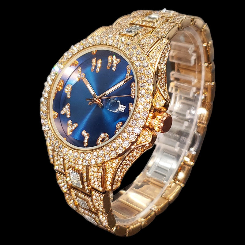 Luxus Designer Iced Out "Arabic" Uhr + Box + Armbandkürzer