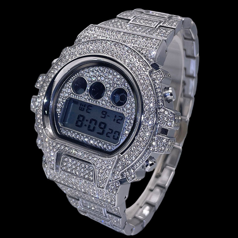 Luxus Designer Iced Out Digital "Navero" Uhr + Box + Armbandkürzer