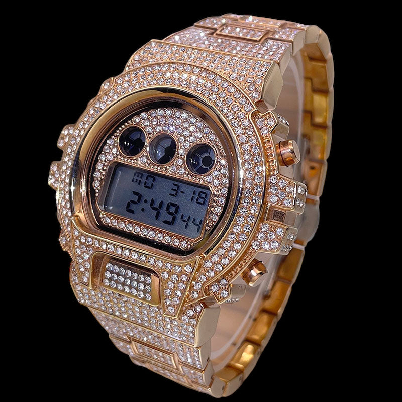 Luxus Designer Iced Out Digital "Navero" Uhr + Box + Armbandkürzer