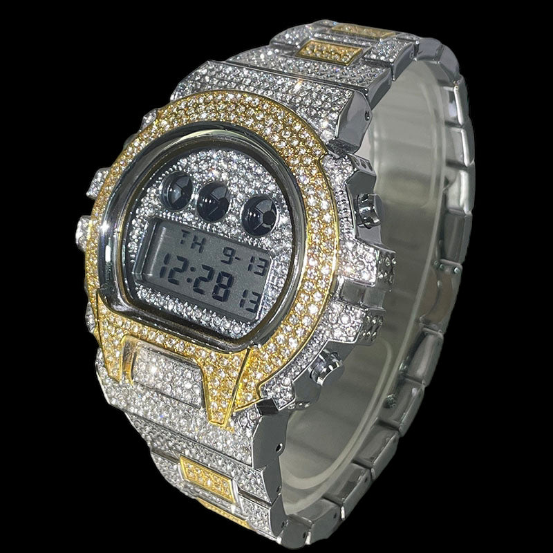 Luxus Designer Iced Out Digital "Navero" Uhr + Box + Armbandkürzer