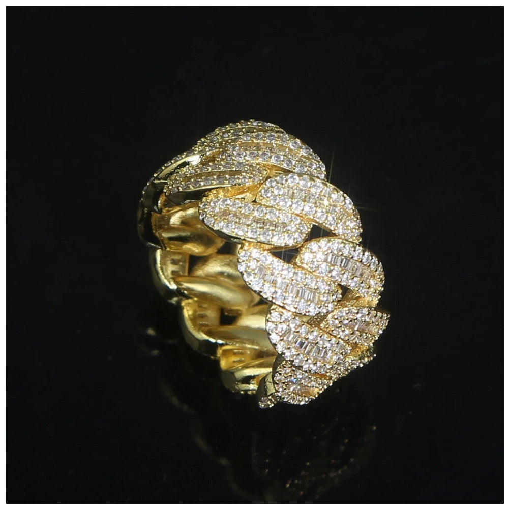 Sale Luxus Iced Out Größe 10 (62mm Umfang) "Gold Cuban" Ring