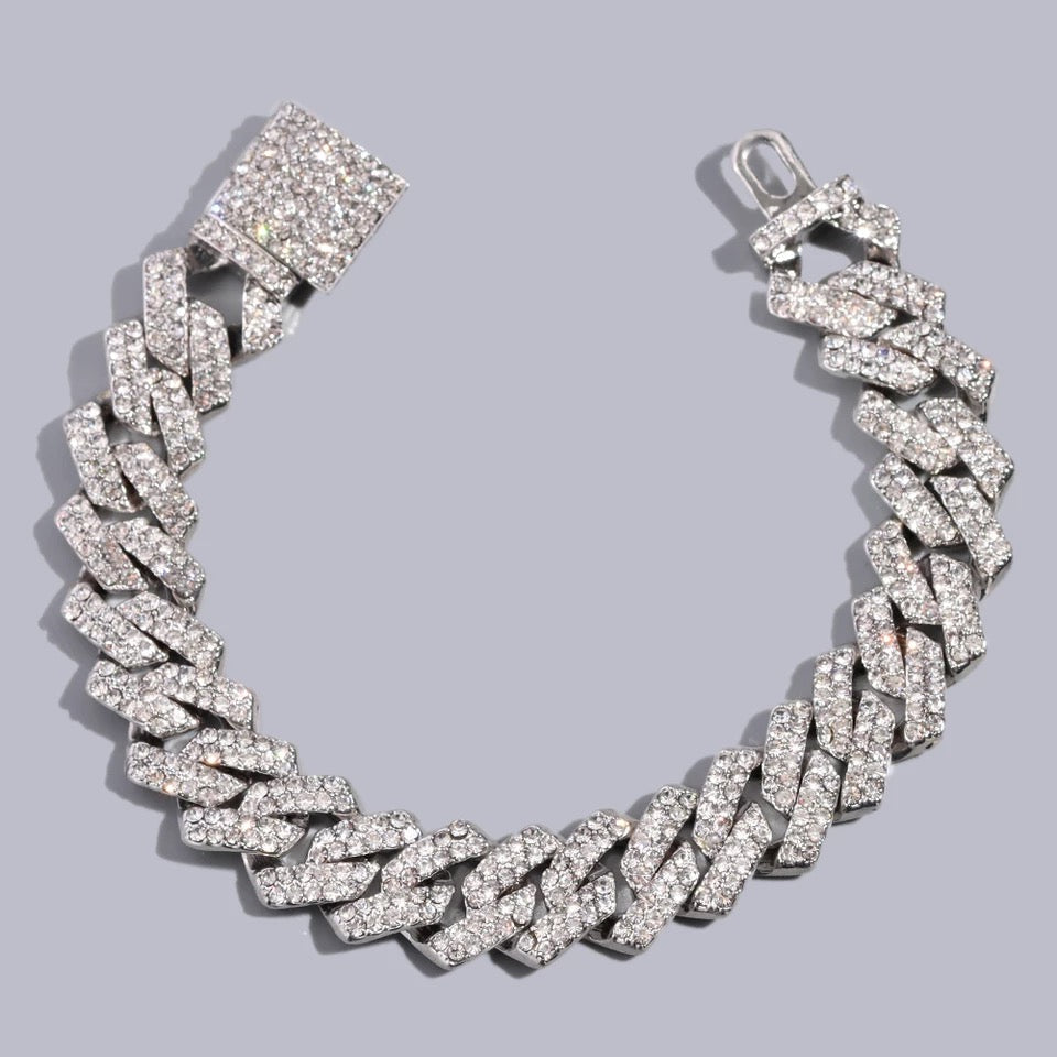 Sale | Luxus Iced Out 14mm 20cm "Silver Prong" Armband