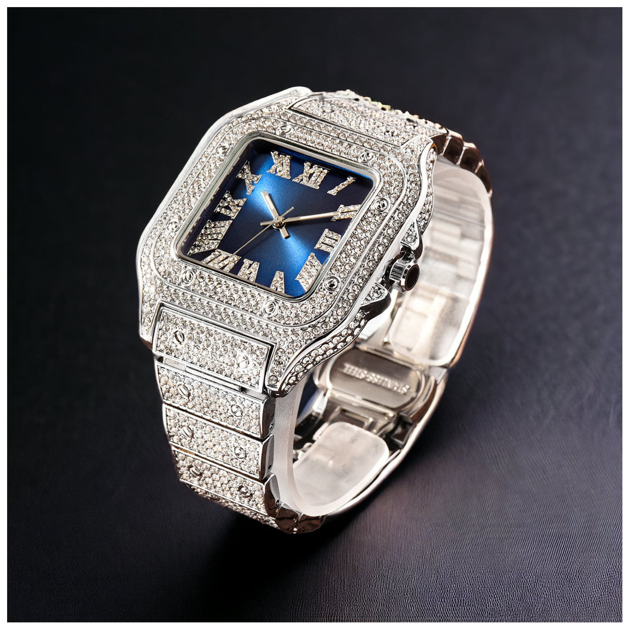 Luxus Designer Iced Out "Piazza" Uhr + Box + Armbandkürzer