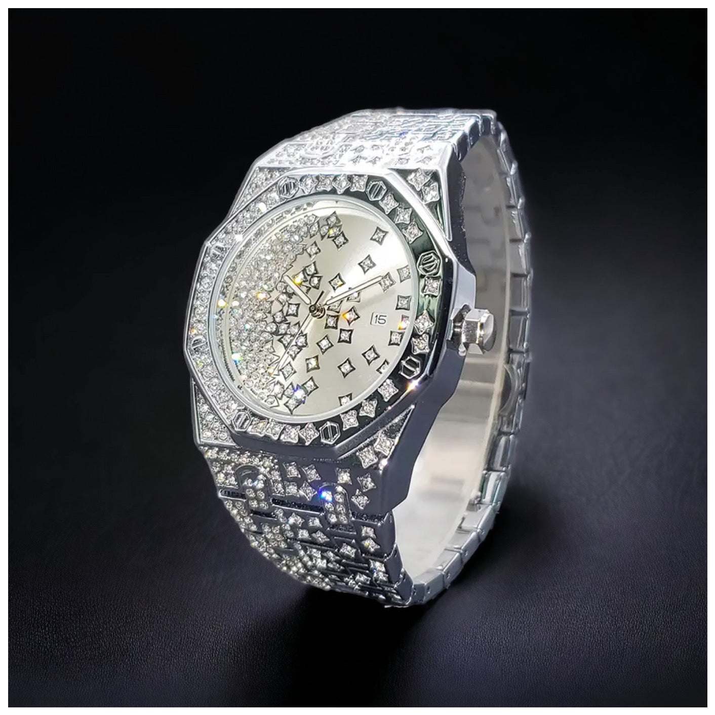 Luxus Designer Iced Out "Spliterio" Uhr + Box + Armbandkürzer