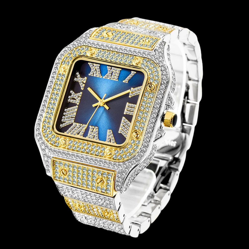 Luxus Designer Iced Out "Piazza" Uhr + Box + Armbandkürzer