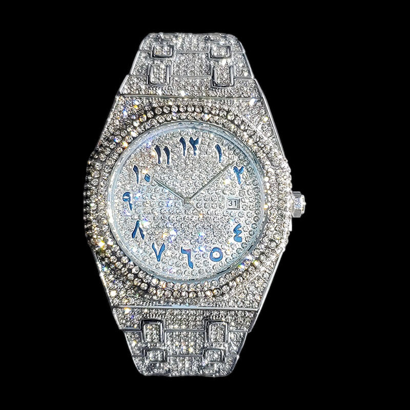 Luxus Designer Iced Out "Arabic V2" Uhr + Box + Armbandkürzer