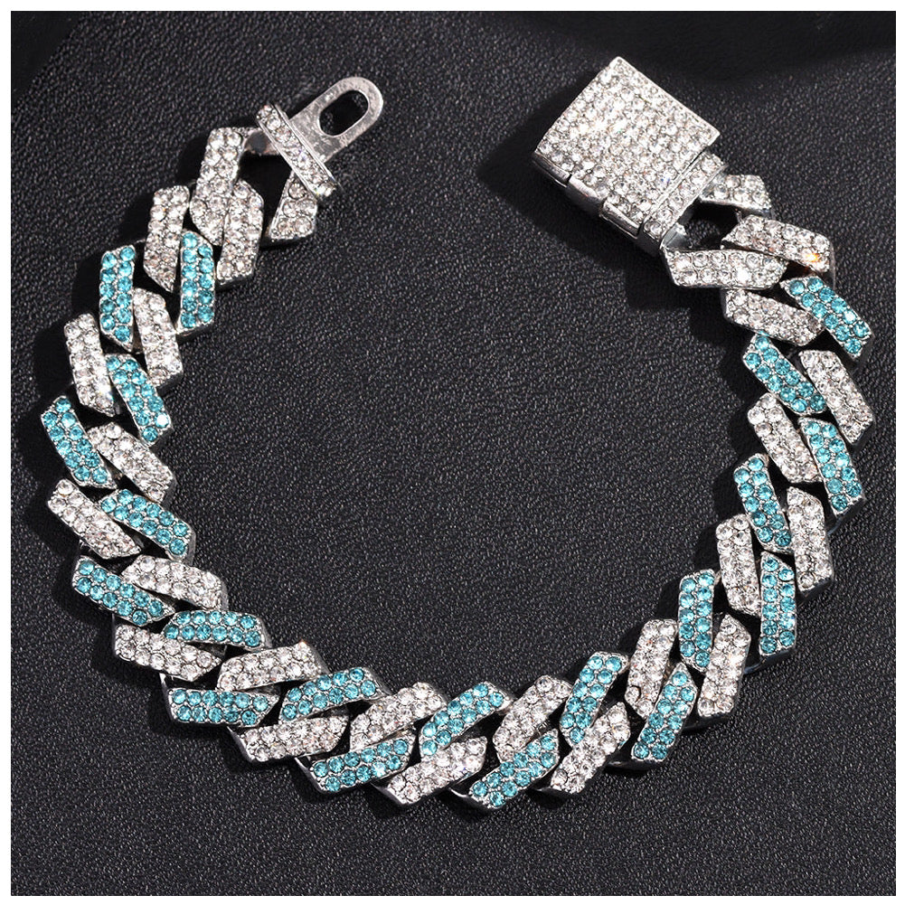 ICED OUT 14MM "SILVER/BLUE PRONG CUBAN" ARMBAND - ICERAIN JEWELRY