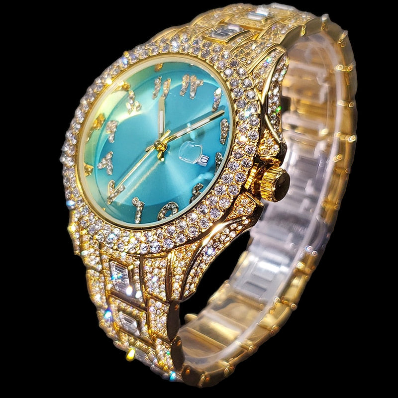 Luxus Designer Iced Out "Arabic" Uhr + Box + Armbandkürzer