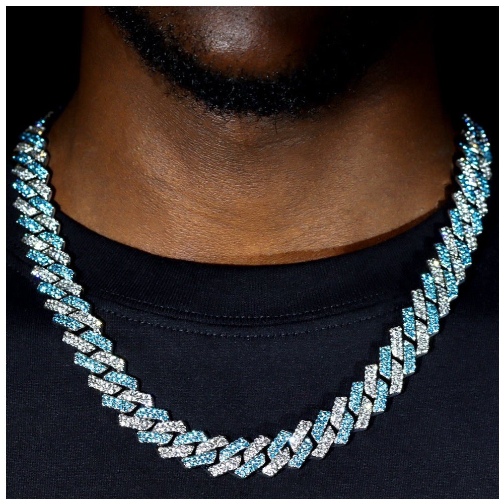 ICED OUT 14MM "SILVER/BLUE PRONG CUBAN" KETTE - ICERAIN JEWELRY