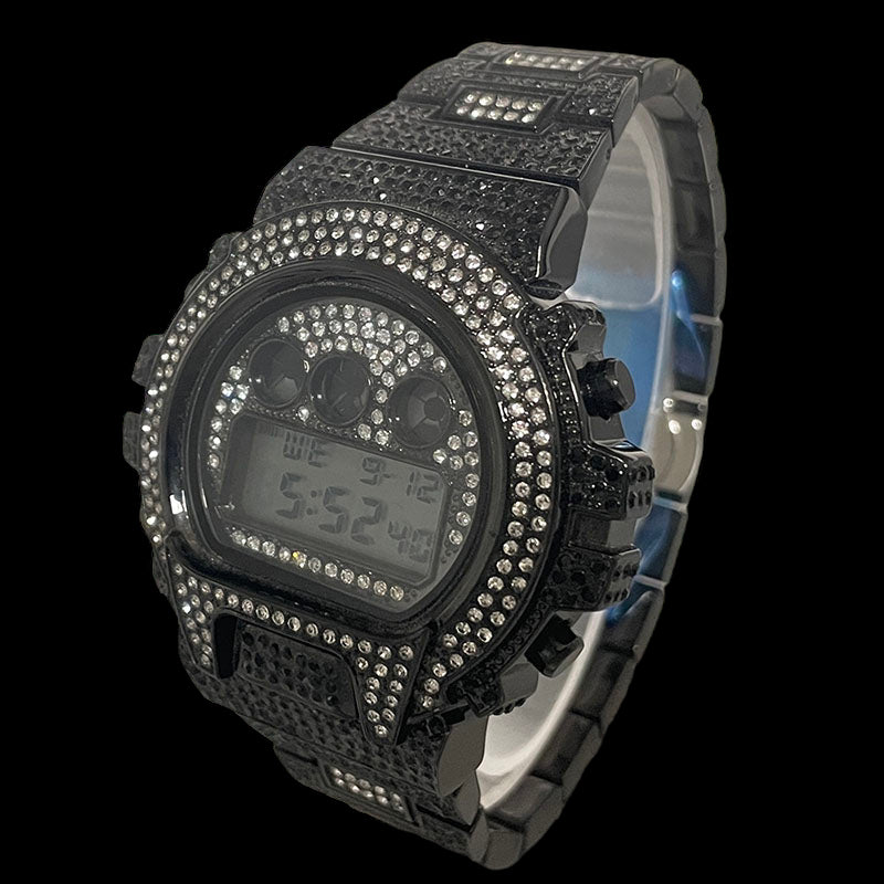 Luxus Designer Iced Out Digital "Navero" Uhr + Box + Armbandkürzer