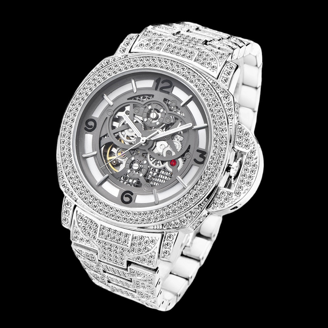 Luxus Designer Iced Out Automatic "Lucanino" Uhr + Box + Armbandkürzer