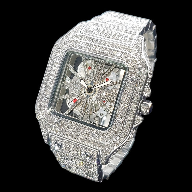 Luxus Designer Iced Out "Piazza V2" Uhr + Box + Armbandkürzer