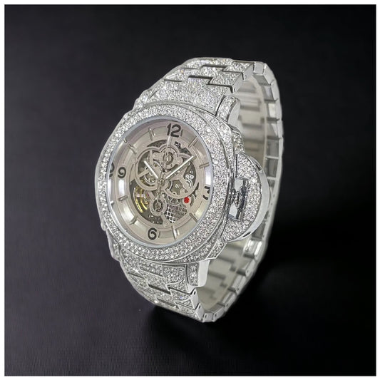 Luxus Designer Iced Out Automatic "Lucanino" Uhr + Box + Armbandkürzer