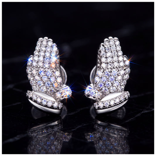ICED OUT MOISSANITE "PRAY" WEISSGOLD 925S SILVER OHRRINGE
