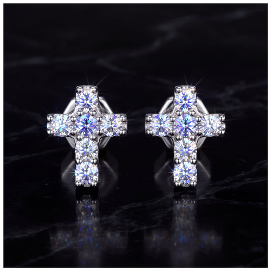 ICED OUT MOISSANITE "CROSS V3" WEISSGOLD 925S SILVER OHRRINGE